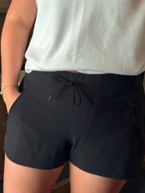 Athleta Black Drawstring Athletic Shorts with Zip Pockets